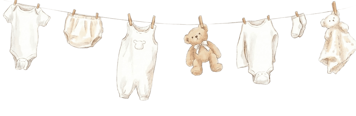 ベビーウェアが並んだジェンダーリビールのイメージ