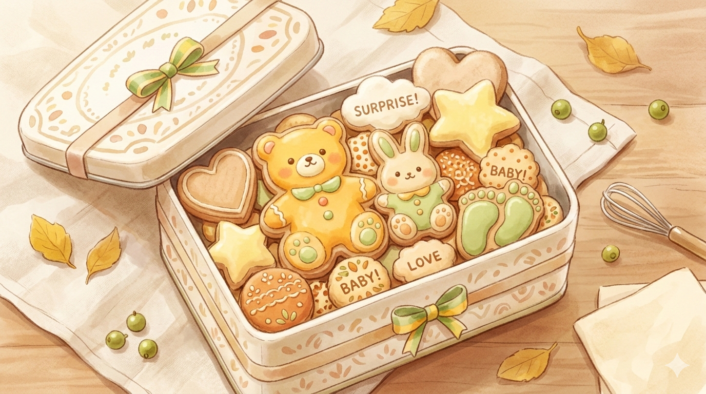 ジェンダーリビール クッキーで性別発表｜クッキー缶の中身だけでできるサプライズアイデア