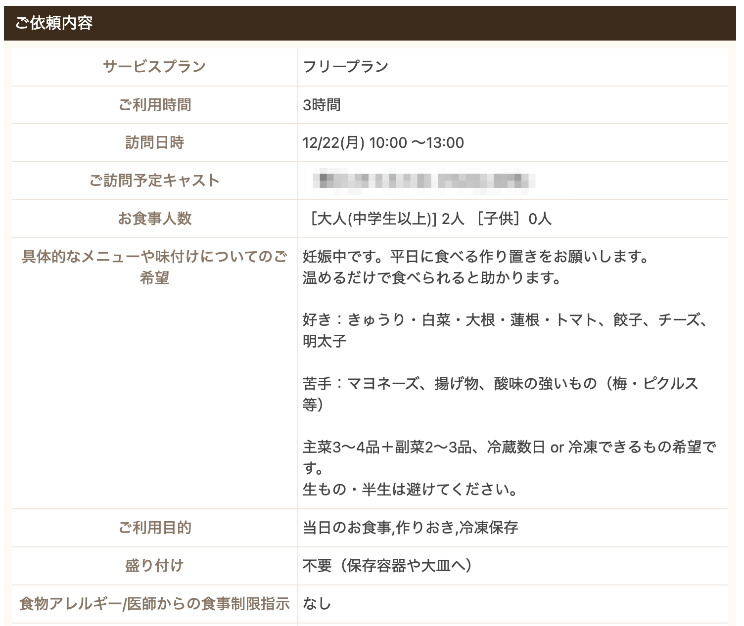 CaSy1回目の依頼内容